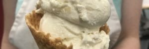 This is an image of a scoop of Butter Tart ice cream - a delicious flavour if your name happens to be the name of the day!