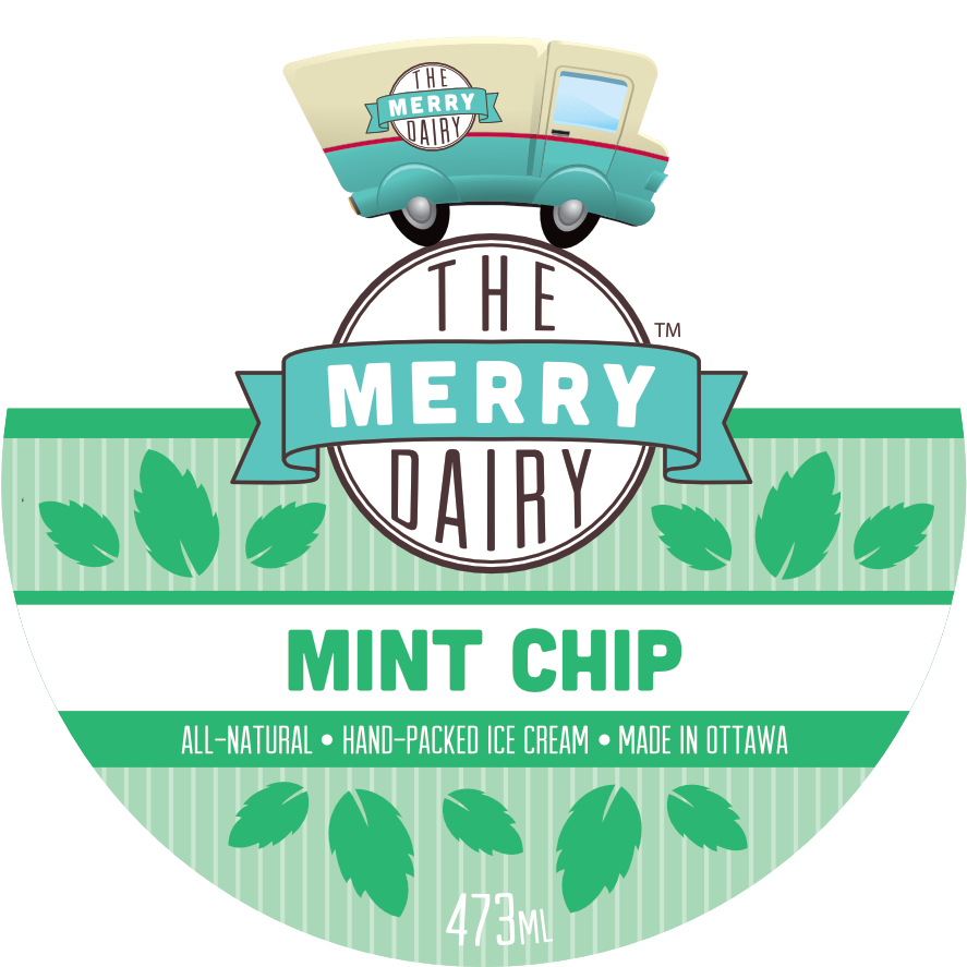 This is a label for Merry Dairy mint chip ice cream