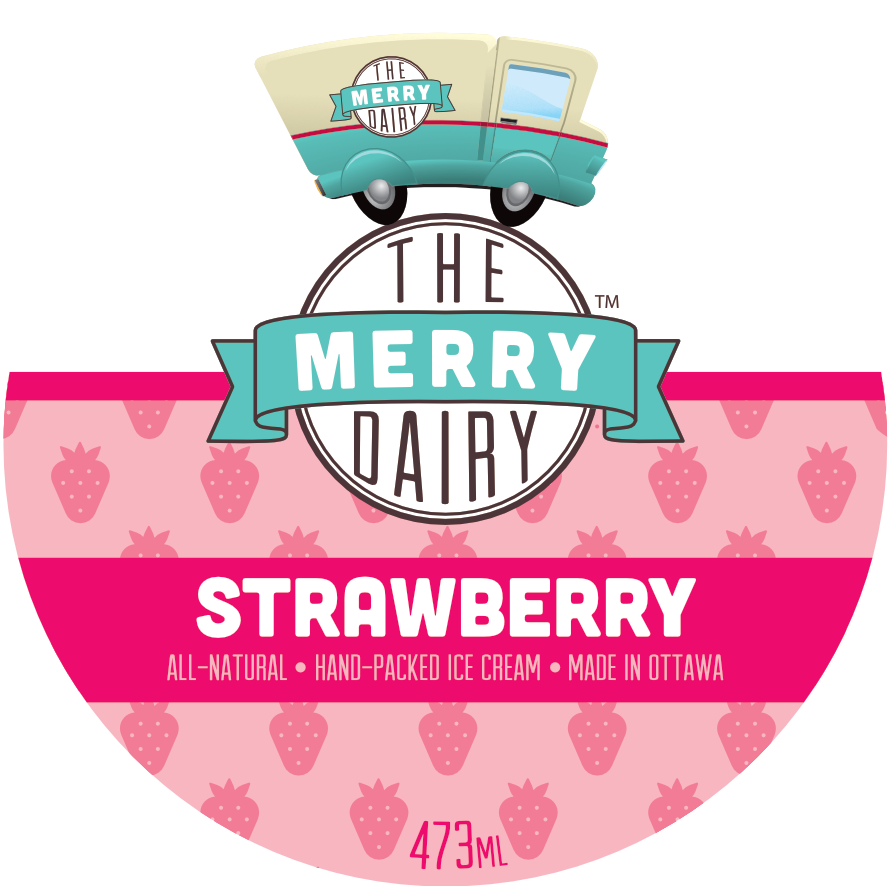 This is a label for Merry Dairy strawberry ice cream