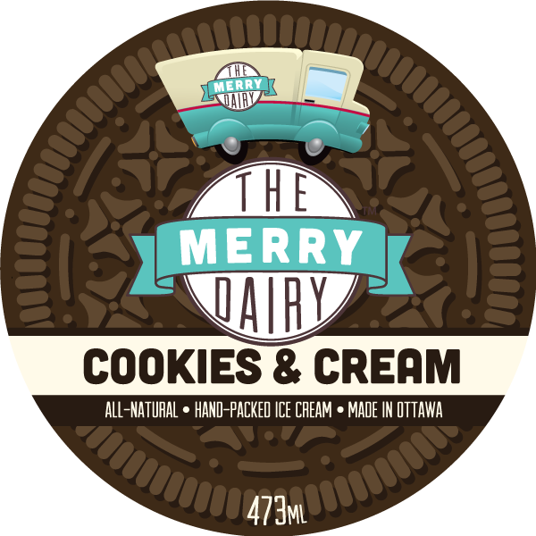 This is a label for cookies and cream Merry Dairy ice cream