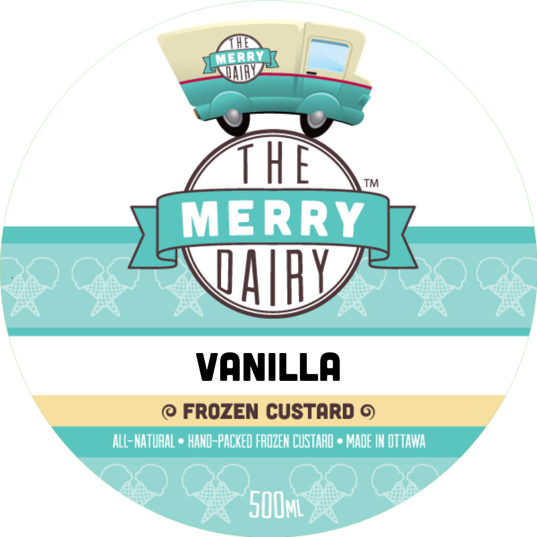 This is a label for Merry Dairy Vanilla frozen custard